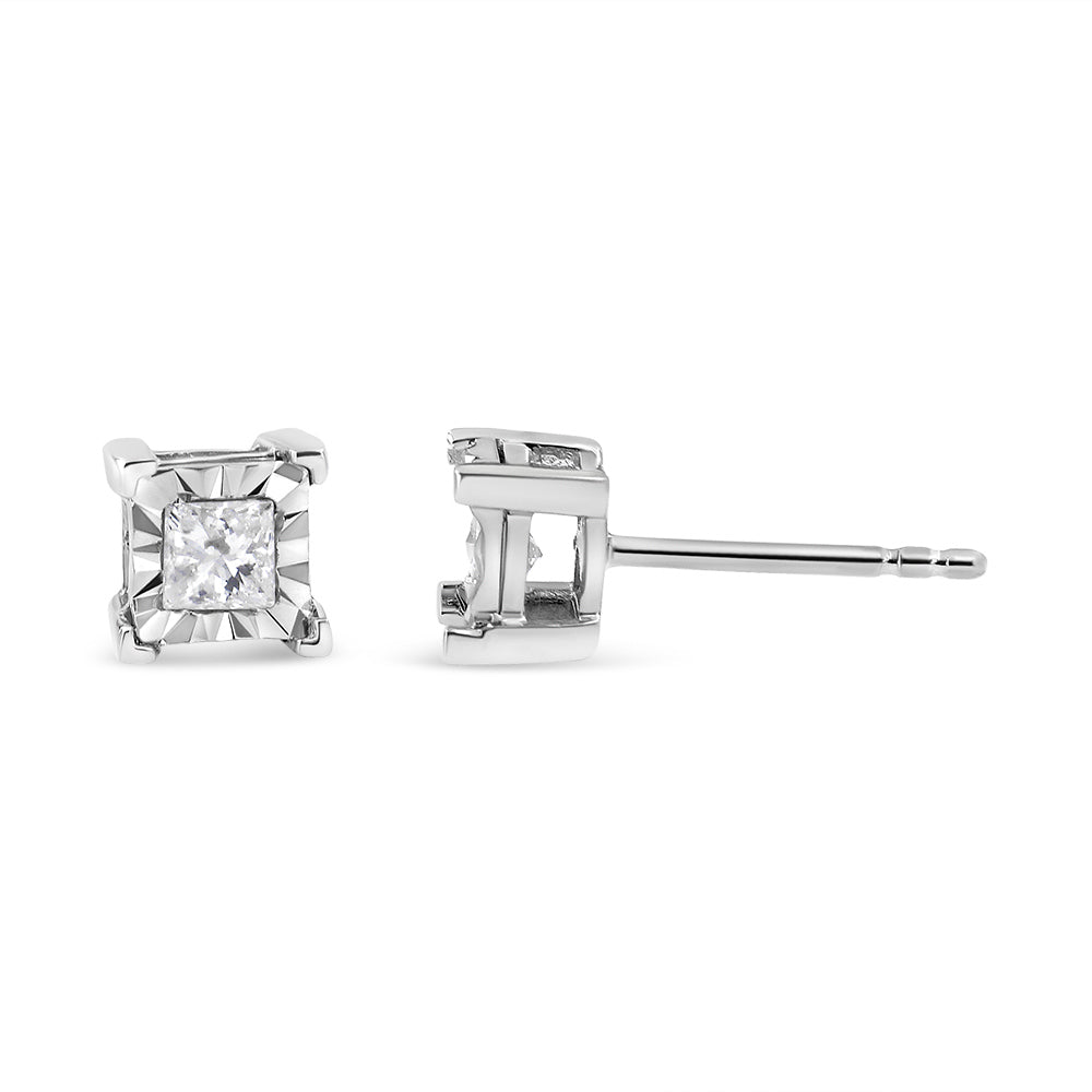 .925 Sterling Silver 1/2 Carat Total Weight Miracle Set Princess-cut Diamond Solitaire Stud Earrings (H-I Color, SI2-I1 Clarity)