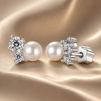 925 Sterling Silver 0.1 Carat Moissanite and Pearl Earrings for Women