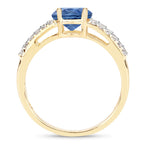 1.29 Carat Genuine Blue Sapphire and White Diamond 14K Yellow Gold Ring