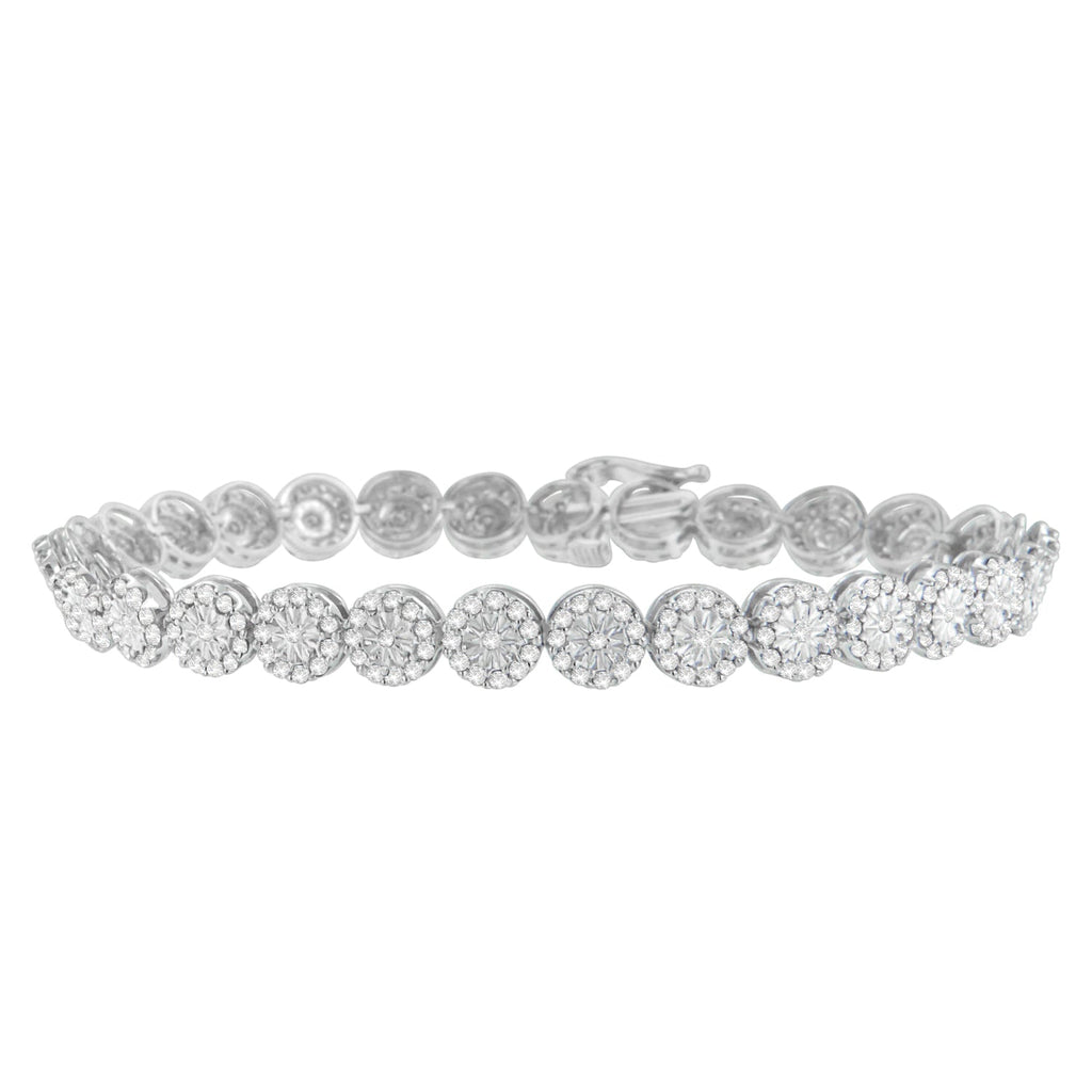 14K White Gold 2.00 Carat Total Weight Diamond Halo Link Tennis Bracelet (H-I Color, I1-I2 Clarity) - 7" Inches