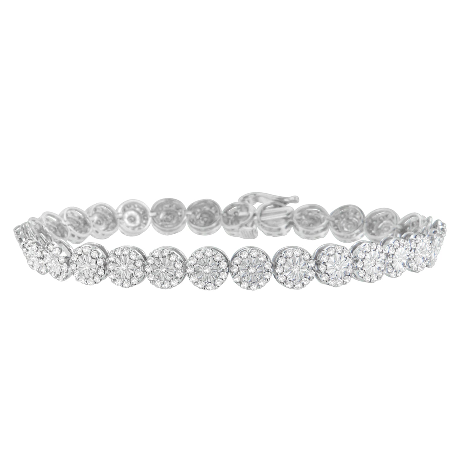 14K White Gold 2.00 Carat Total Weight Diamond Halo Link Tennis Bracelet (H-I Color, I1-I2 Clarity) - 7" Inches