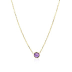14k Yellow Gold 17 inch Necklace with Round Amethyst