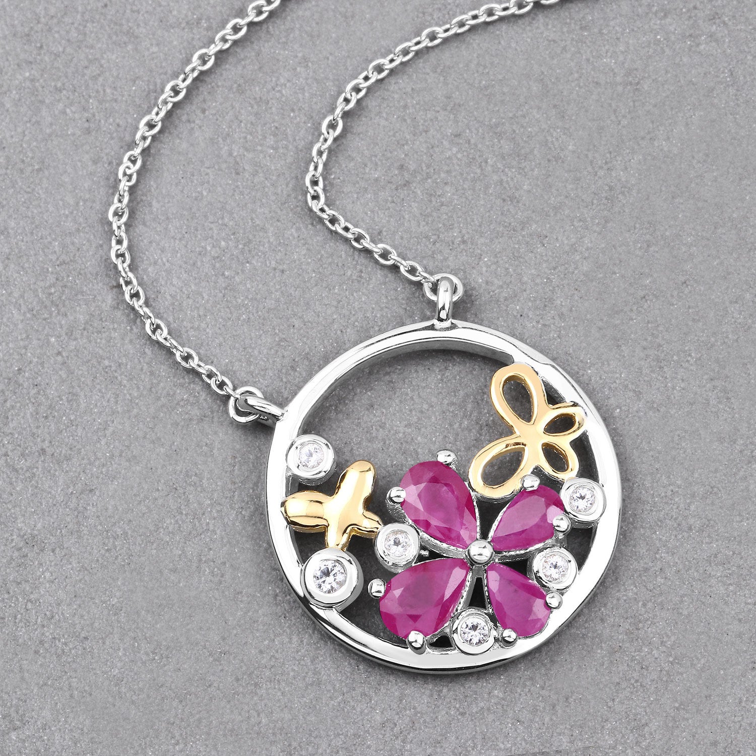 1.47 Carat Genuine Ruby and White Topaz .925 Sterling Silver Pendant