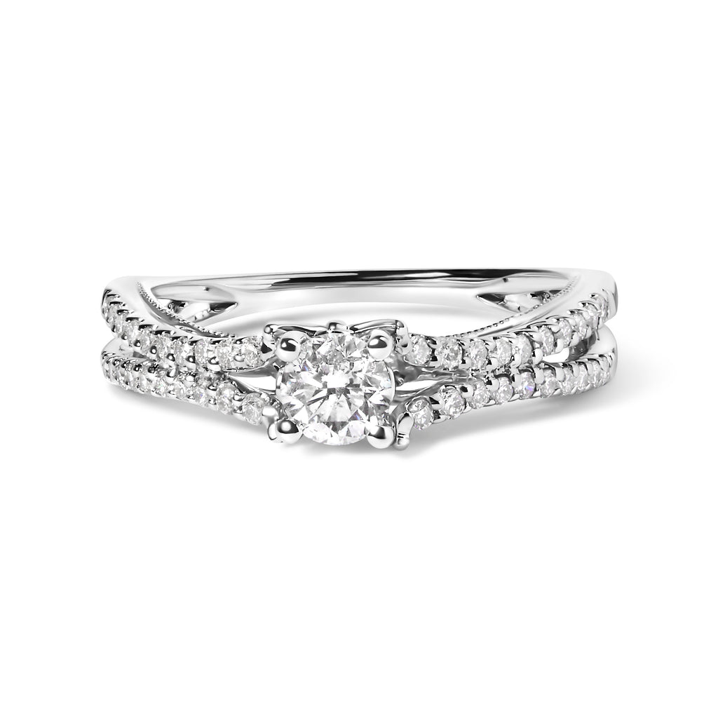 14K White Gold 5/8 Cttw Diamond Split Shank Engagement Ring (G-H Color, VS2-SI1 Clarity) - Size 7