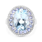 7.41 Carat Genuine Blue Topaz and Tanzanite .925 Sterling Silver Ring
