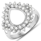 0.89 Carat Genuine White Diamond 14K White Gold Semi Mount Ring - holds 11x9mm Pear Gemstone