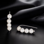 925 Sterling Silver White Gold Plated Earrings with Quality Shell Pearl, 2.1*0.5cm for Women