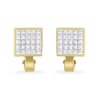 14K Yellow Gold 3-1/5 Cttw Princess Cut Diamond Â¾ Square Invisible Set Grid Huggy Style Omega Back Stud Earrings (G-H Color, VS1-VS2 Clarity)