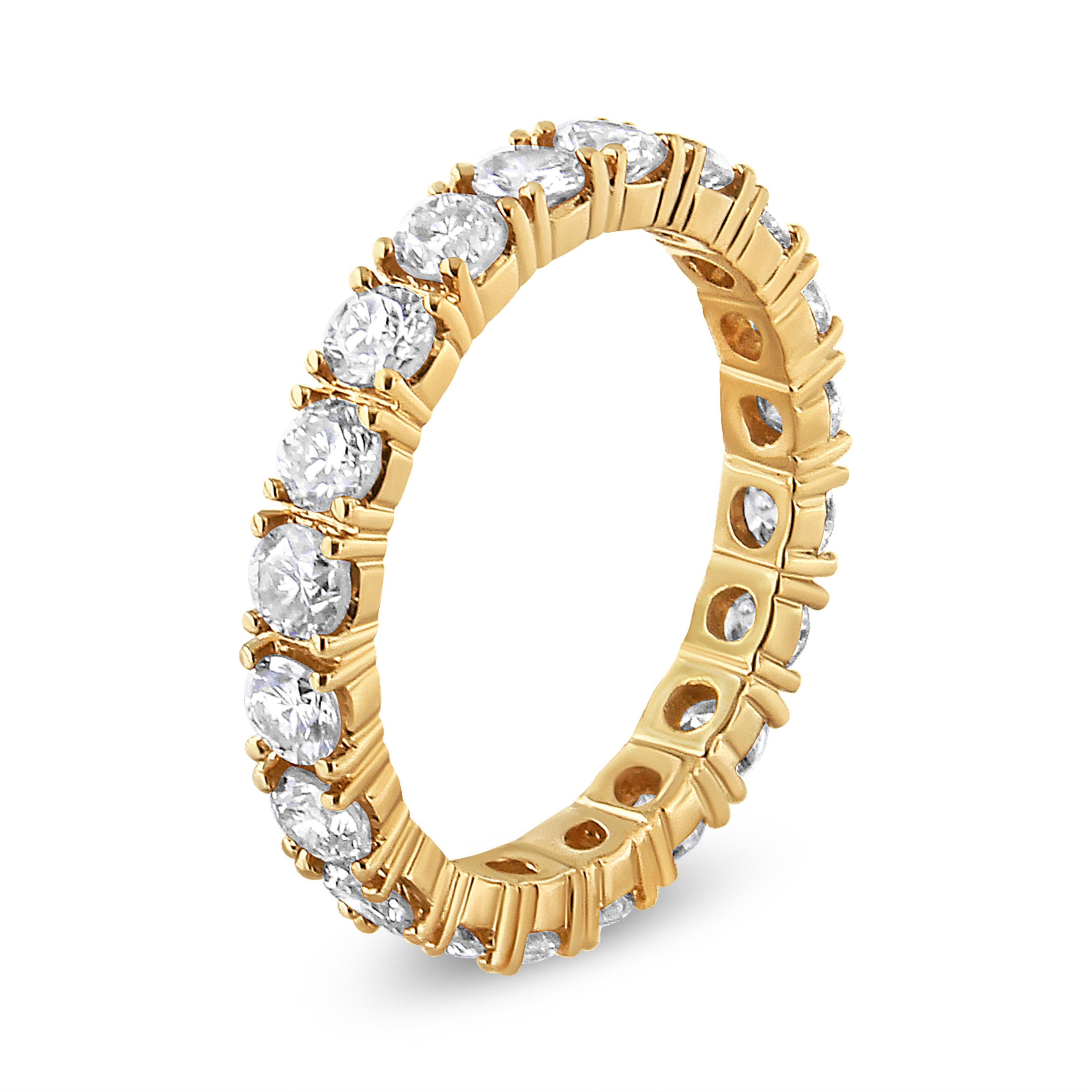 14K Yellow Gold 2.00 Carat Total Weight Shared Prong Set Round Cut Diamond Eternity Band (J-K Color, VS1-VS2 Clarity) - Ring Size 6.75