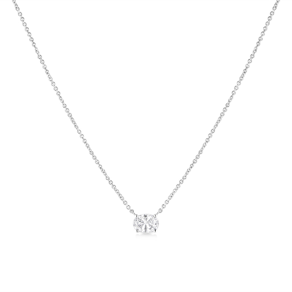 14K White Gold 1/2 Cttw Lab Grown Oval Shape Solitaire Diamond East West 18" Pendant Necklace (E-F Color, VS1-VS2 Clarity)