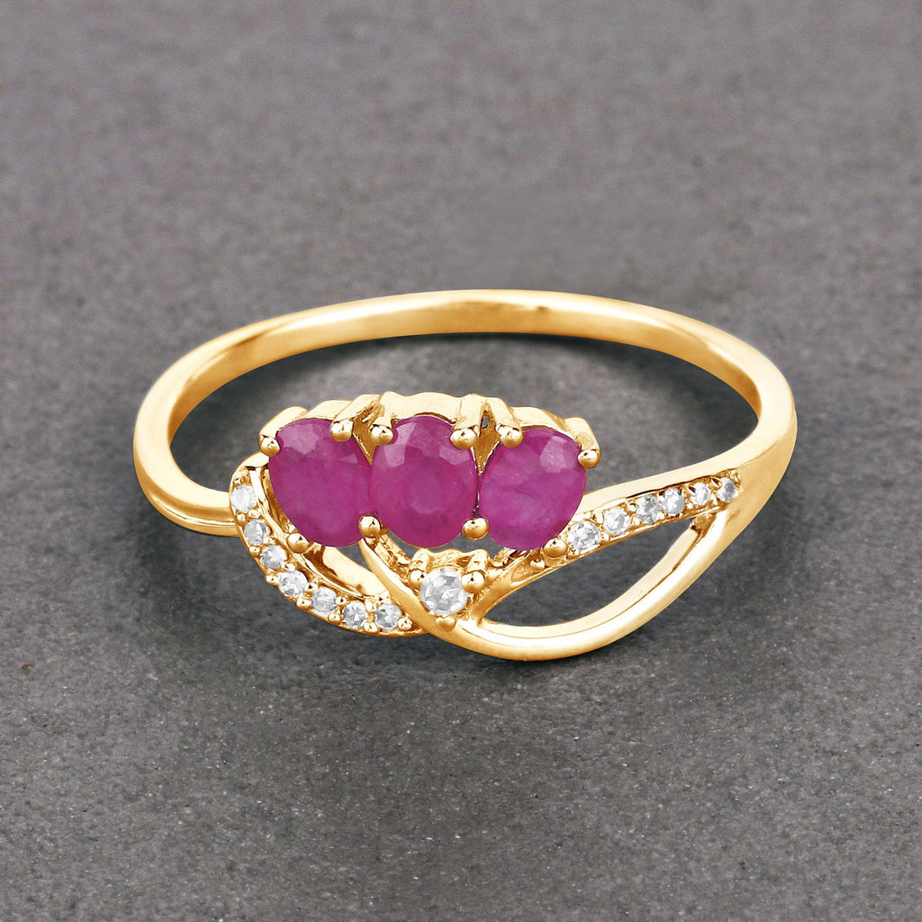 0.71 Carat Genuine Ruby and White Diamond 14K Yellow Gold Ring