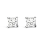 14K White Gold 3/8 Carat Total Weight Lab Grown Princess-Cut Diamond 4-Prong Solitaire Stud Earrings (VS1-VS2 Clarity, F-G Color)