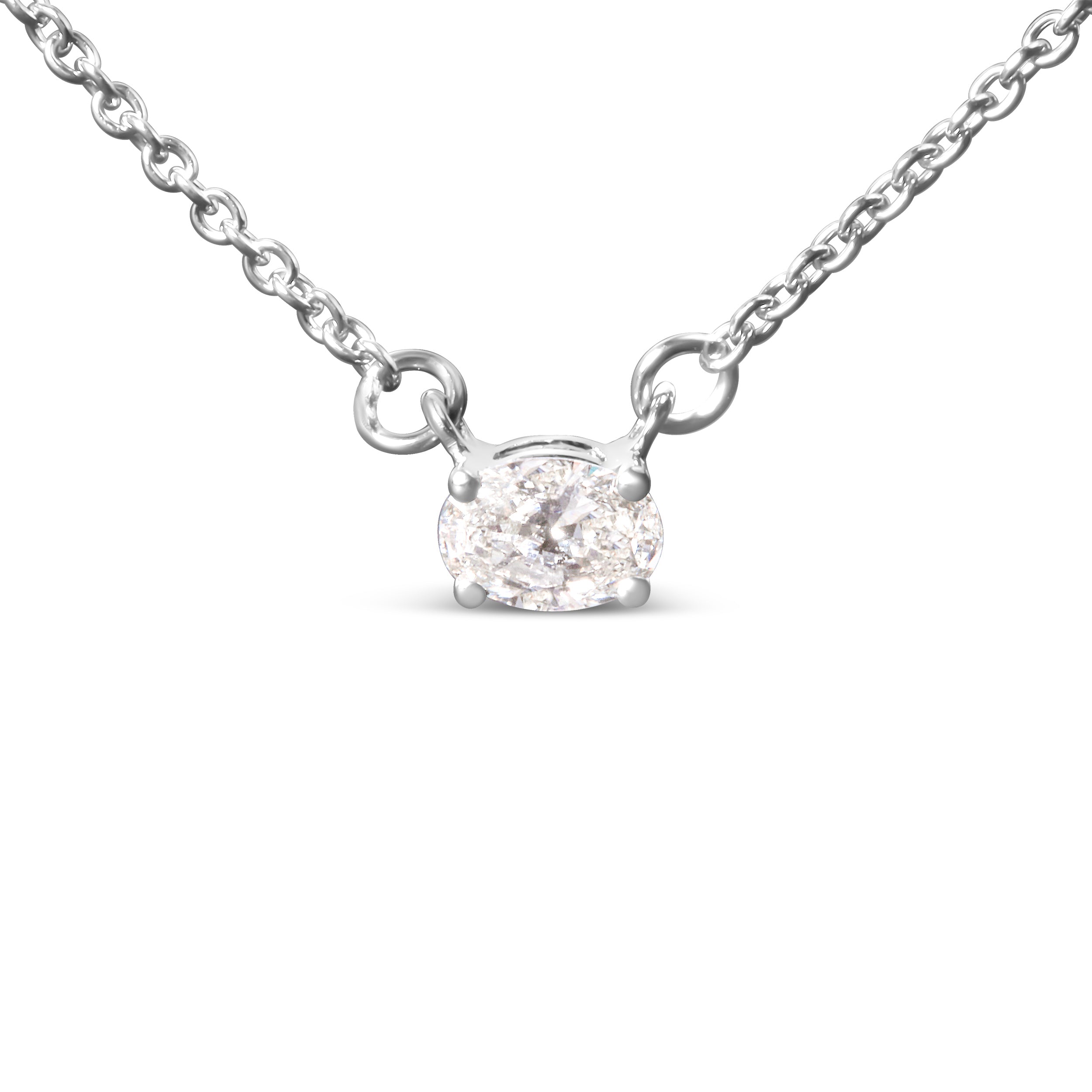 14K White Gold 1/4 Carat Total Weight Lab Grown Oval Solitaire Diamond East West 18" Pendant Necklace (G-H Color, VS2-SI1 Clarity)
