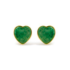 18K Yellow Gold 9x8 MM Bezel Set Green Jade Heart Stud Earrings