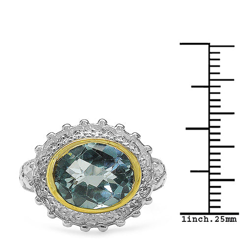 Two-Tone Plated 5.01 Carat Genuine Blue Topaz & White Topaz .925 Sterling Silver Ring