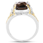 3.28 Carat Genuine Smoky Quartz and Yellow Diamond .925 Sterling Silver Ring