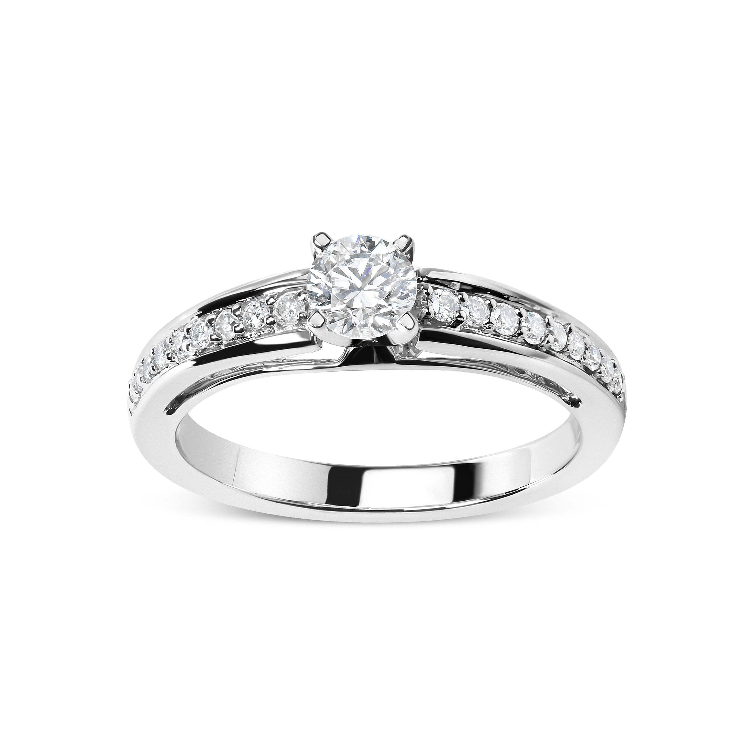 14K White Gold 1/2 Cttw Diamond Solitaire Pave Set Engagement Ring (G-H Color, VS2-SI1 Clarity) - Size 7