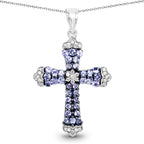 1.84 Carat Genuine Tanzanite and White Zircon .925 Sterling Silver Pendant