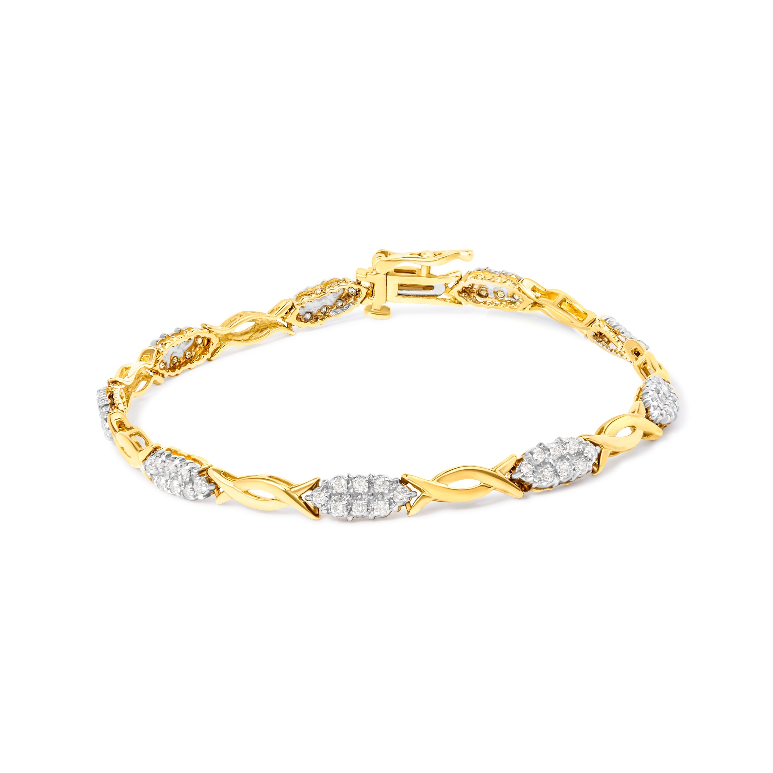 10K Yellow Gold 1.00 Carat Total Weight Round-Cut Diamond Spiral Link 7" Bracelet (H-I Color, I2-I3 Clarity)