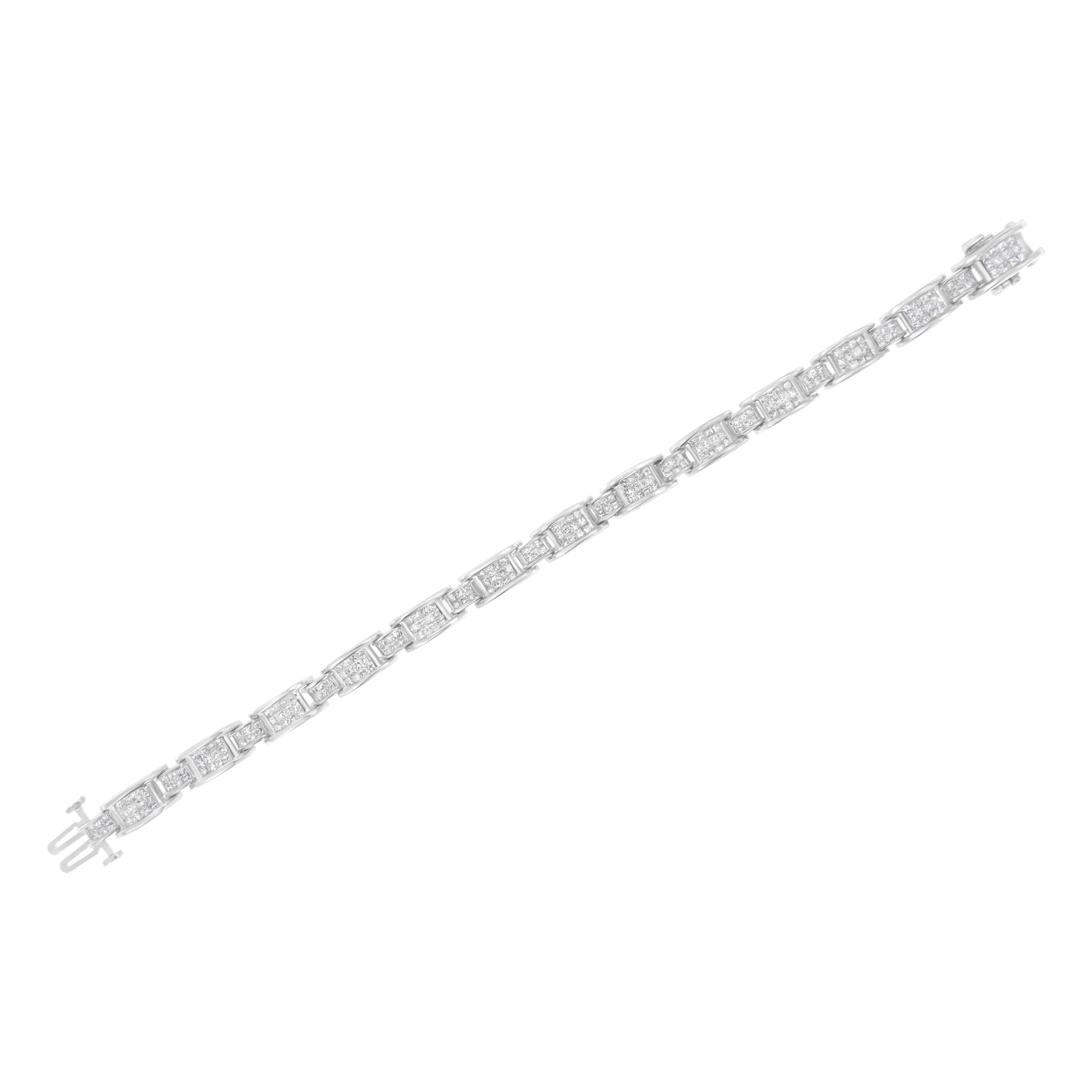 14K White Gold 5.0 Cttw Princess Cut Diamond Invisible Set Alternating Size D Shaped Links Tennis Bracelet (H-I Color, SI2-I1 Clarity) - 7â€