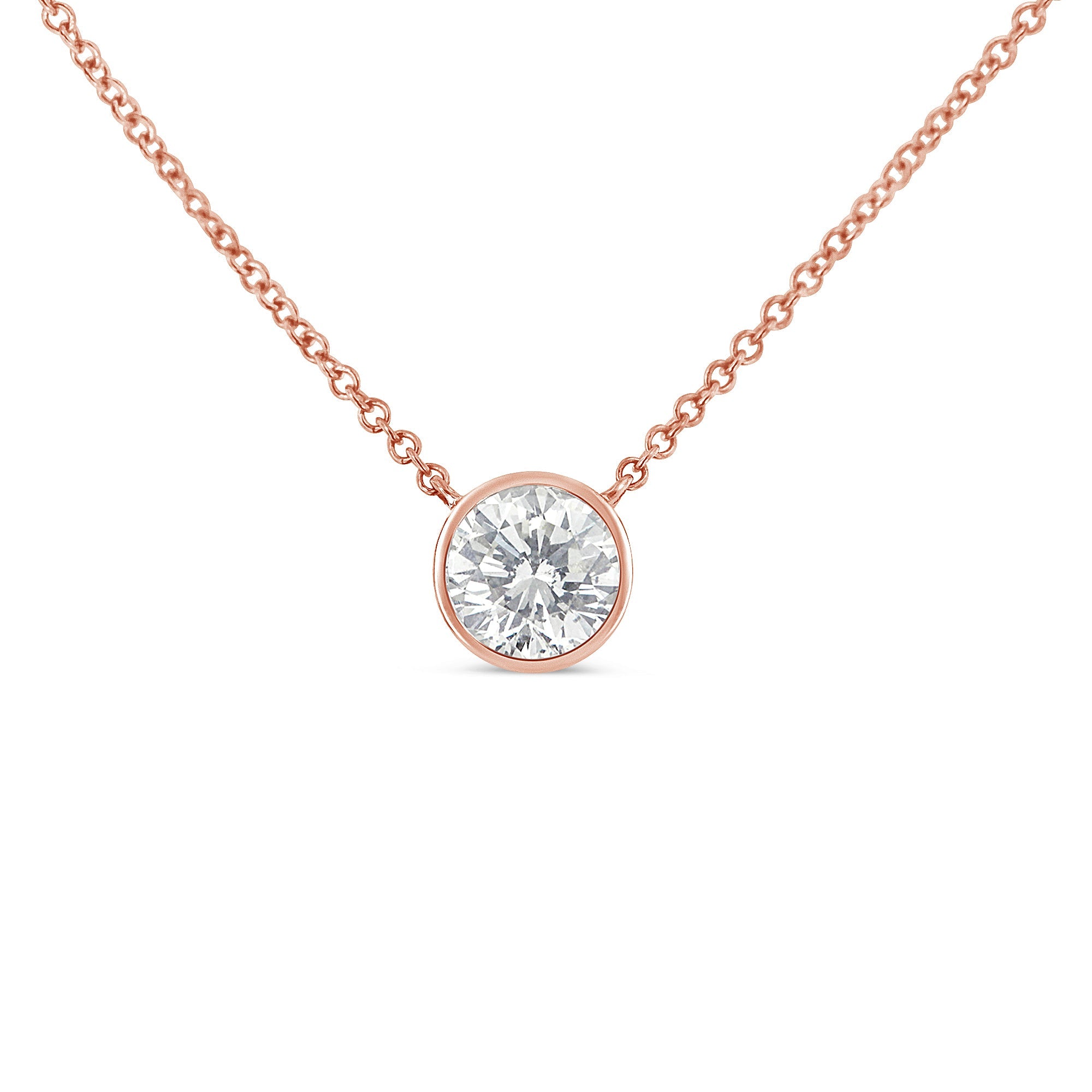 10K Rose Gold 1/3 Carat Round Brilliant-Cut Diamond Modern Bezel-Set Solitaire 16"-18" Pendant Necklace (H-I Color, SI2-I1 Clarity)