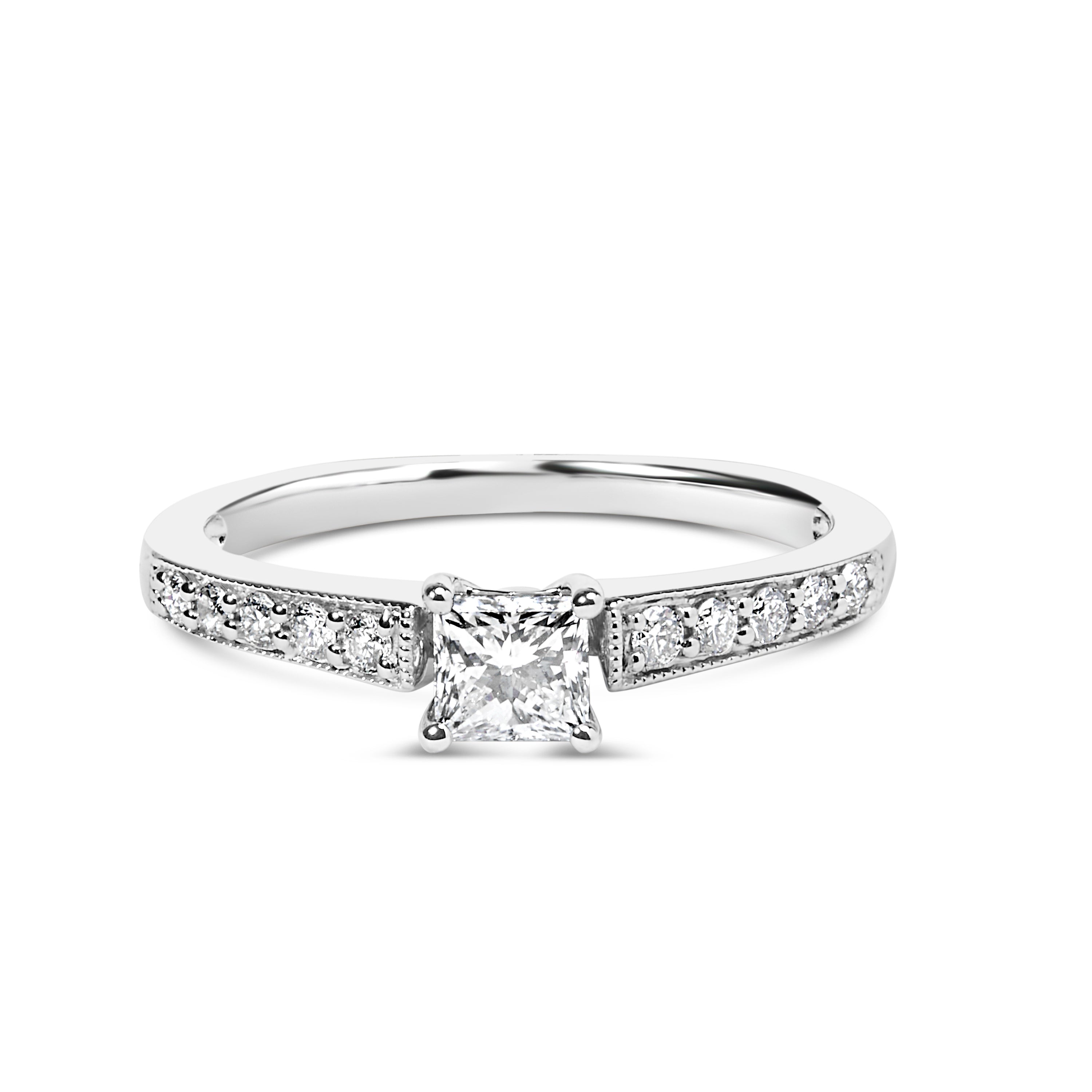 14K White Gold 1/2 Carat Total Weight Princess Cut Diamond Engagement Ring (G-H Color, VS2-SI1 Clarity) - Size 7
