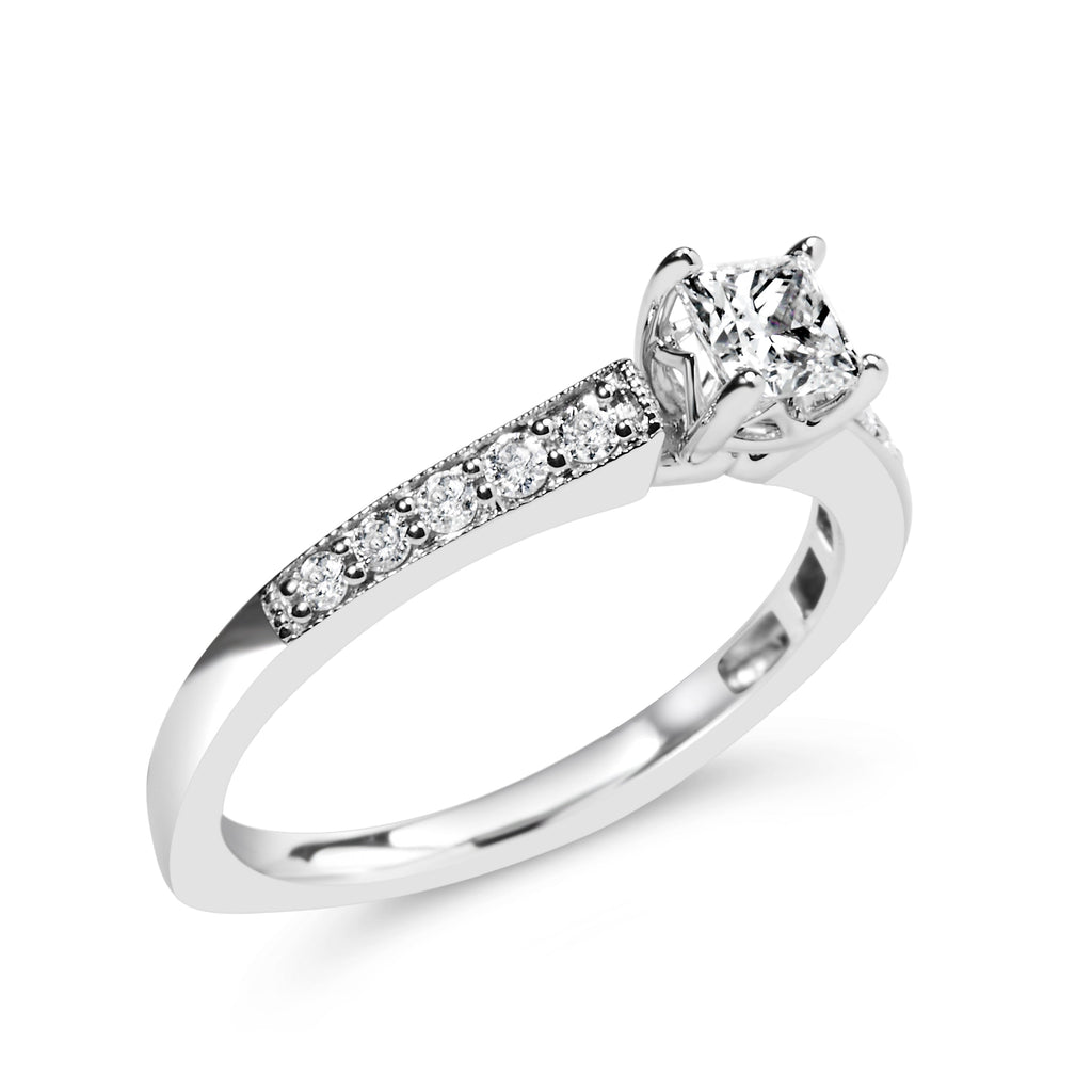 14K White Gold 1/2 Carat Total Weight Princess Cut Diamond Engagement Ring (G-H Color, VS2-SI1 Clarity) - Size 7