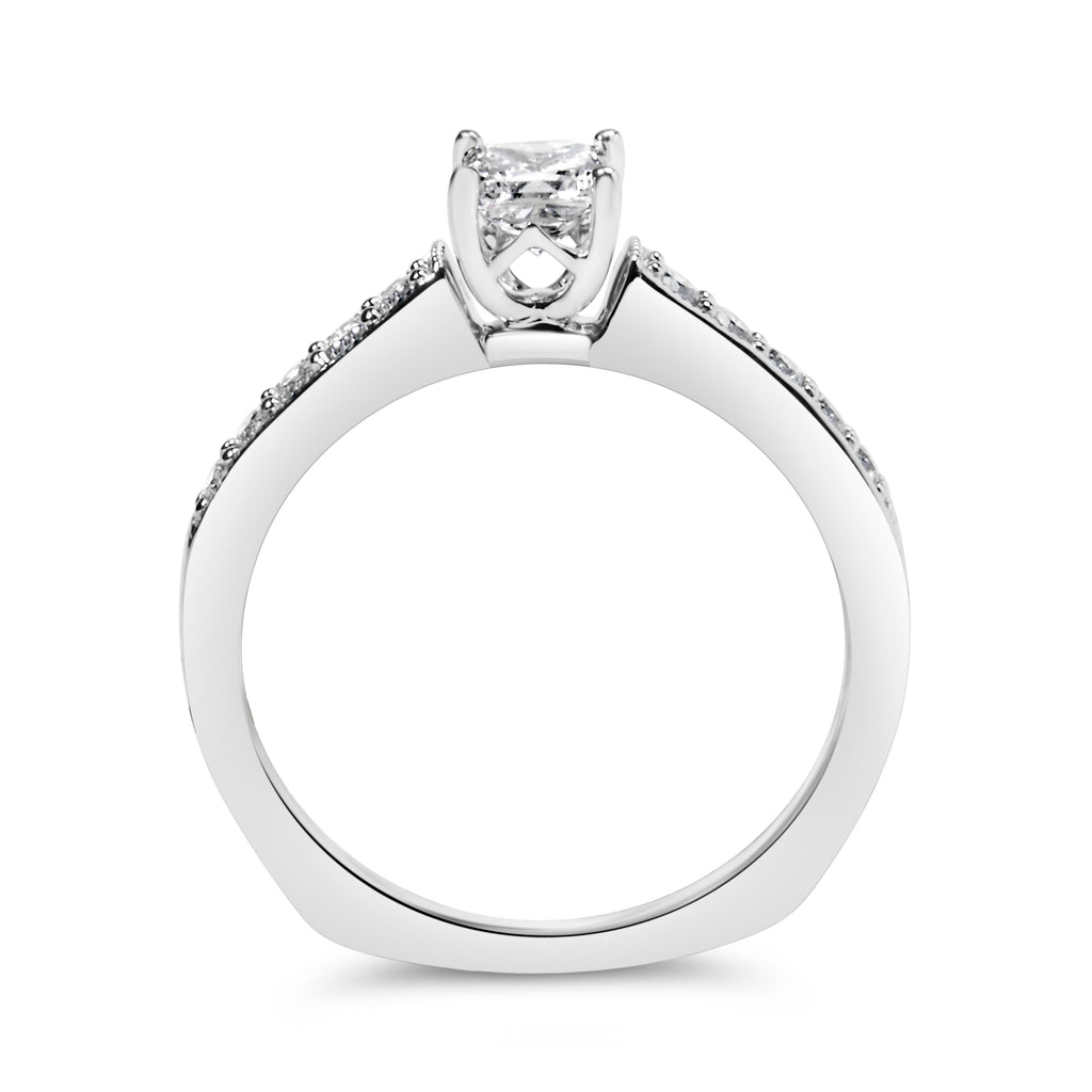 14K White Gold 1/2 Carat Total Weight Princess Cut Diamond Engagement Ring (G-H Color, VS2-SI1 Clarity) - Size 7
