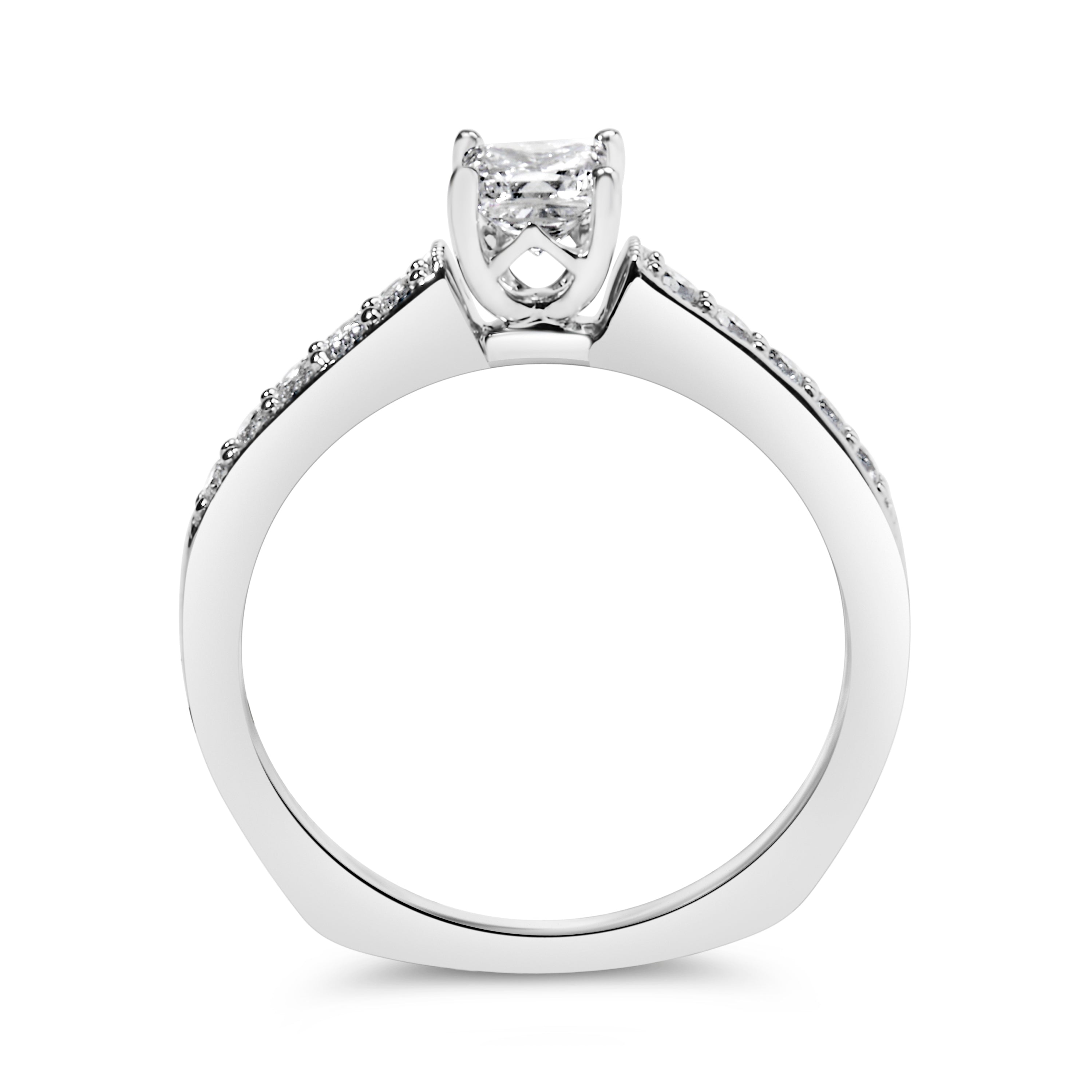 14K White Gold 1/2 Carat Total Weight Princess Cut Diamond Engagement Ring (G-H Color, VS2-SI1 Clarity) - Size 7