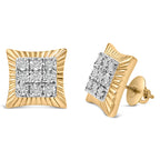 10K Yellow Gold Plated .925 Sterling Silver 1/4 Carat Total Weight Diamond Textured Halo Stud Earrings
