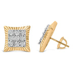 10K Yellow Gold Plated .925 Sterling Silver 1/4 Carat Total Weight Diamond Textured Halo Stud Earrings