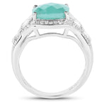 4.09 Carat Genuine Emerald and White Topaz .925 Sterling Silver Ring