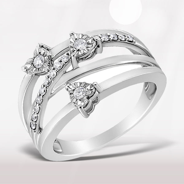 .925 Sterling Silver 1/5 Carat Total Weight Miracle-Set Diamond Heart Crossover Bypass Ring (I-J Color, I2-I3 Clarity) - Size 7