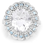 5.90 Carat Genuine Crystal Quartz and Swiss Blue Topaz .925 Sterling Silver Ring