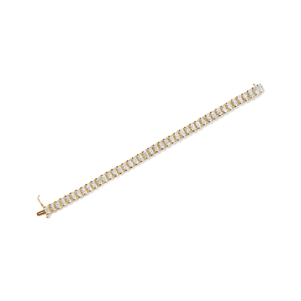 14K Yellow Gold 5.0 Carat Total Weight Invisible Set Princess-cut Diamond Buckle Link Tennis Bracelet (H-I Color, SI2-I1 Clarity) - Size 7.25"