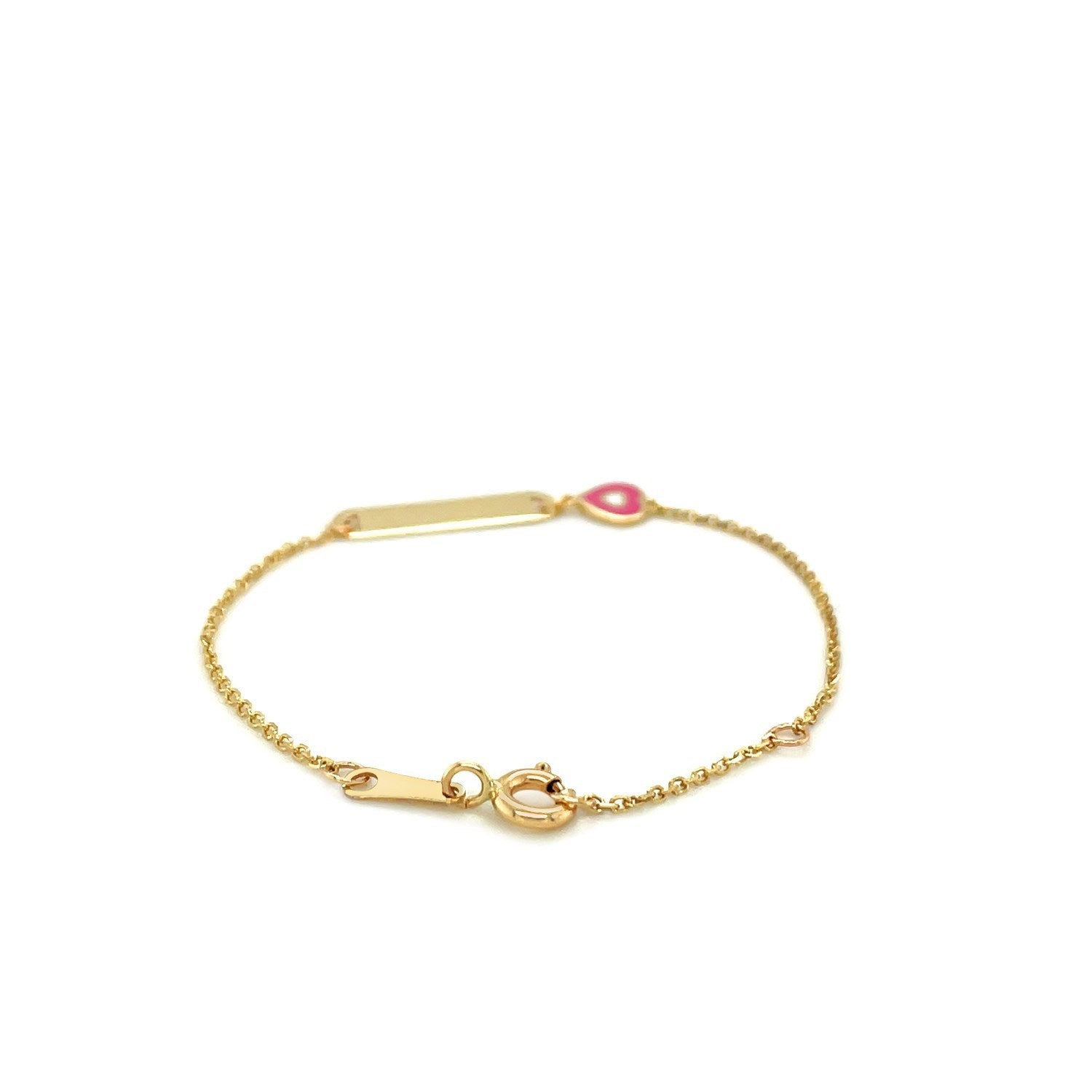 14k Yellow Gold 5 1/2 inch Children's ID Bracelet with Enamelled Heart