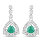 1.39 Carat Genuine Zambian Emerald and White Diamond 14K White Gold Earrings