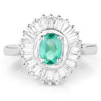 2.16 Carat Genuine Zambian Emerald and White Topaz .925 Sterling Silver Ring