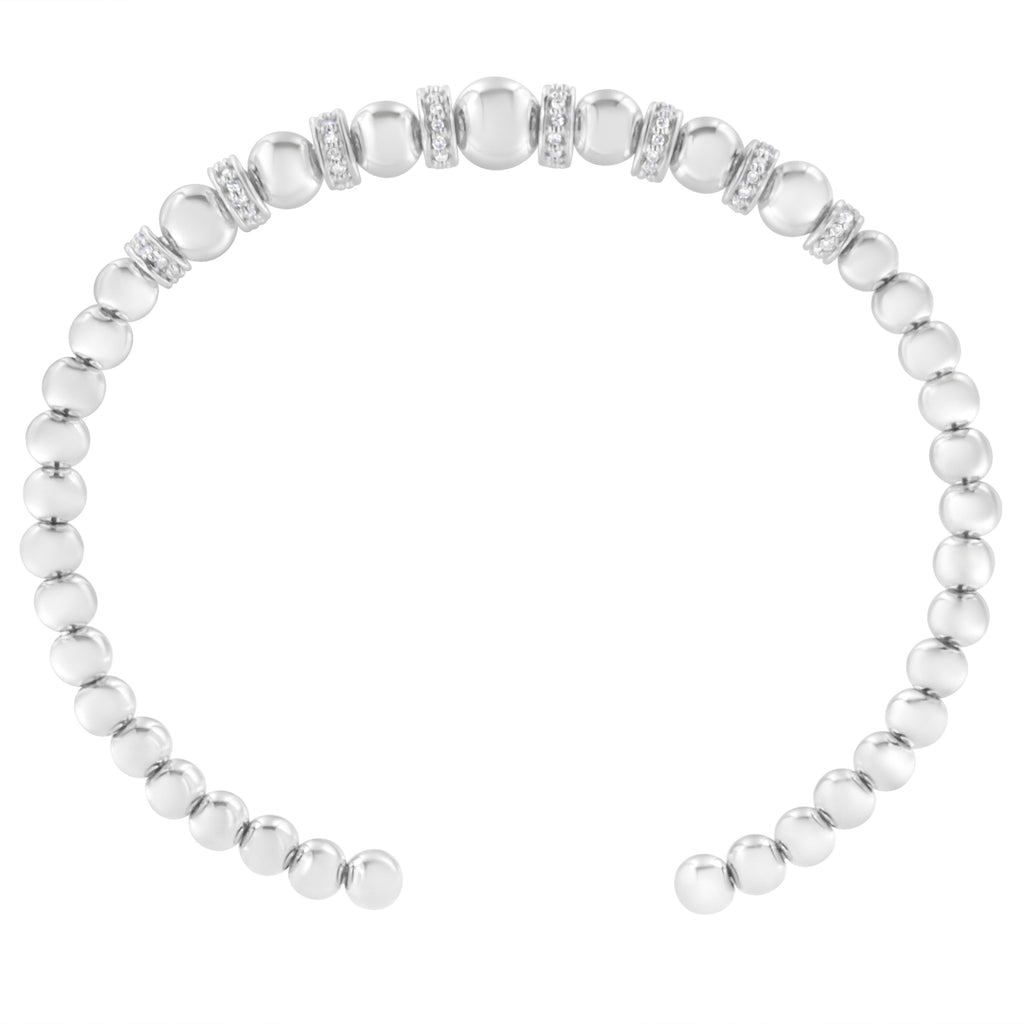 .925 Sterling Silver 1/4 Carat Total Weight Diamond Rondelle Graduated Ball Bead Cuff Bangle Bracelet (I-J color, I2-I3 clarity) - Fits wrists up to 7 1/2 inches
