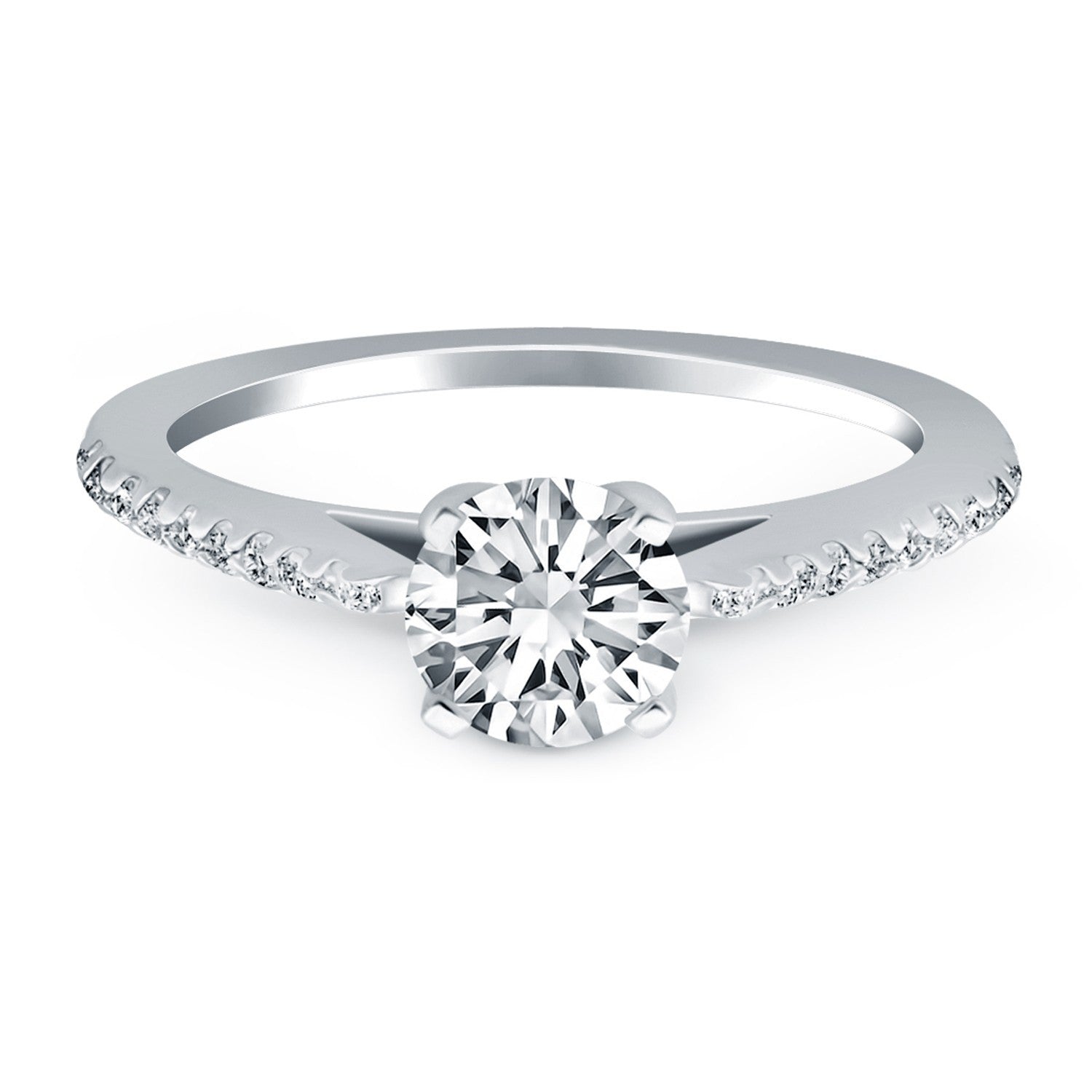 Anillo de compromiso catedralino con diamantes de microgarra de oro blanco de 14k