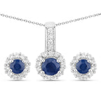 2.17 Carat Genuine Blue Sapphire and White Topaz .925 Sterling Silver Jewelry Set