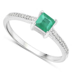 0.67 Carat Genuine Zambian Emerald and White Diamond 14K White Gold Ring