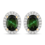1.92 Carat Genuine Green Tourmaline and White Diamond 14K Yellow Gold Earrings
