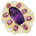 6.80 Carat Genuine Amethyst, Rhodolite, and Blue Topaz .925 Sterling Silver Ring