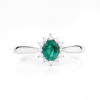 0.40 Carat Genuine Zambian Emerald and White Diamond 14K White Gold Ring