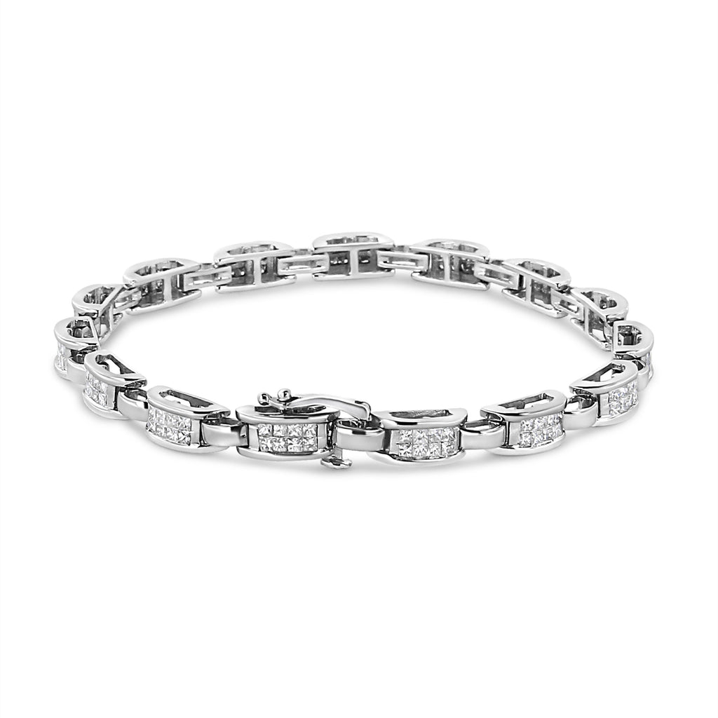 14K White Gold 2.00 Cttw Invisible-Set Princess Diamond Link Bracelet (I1-I2 Clarity, I-J Color) - 7.25"