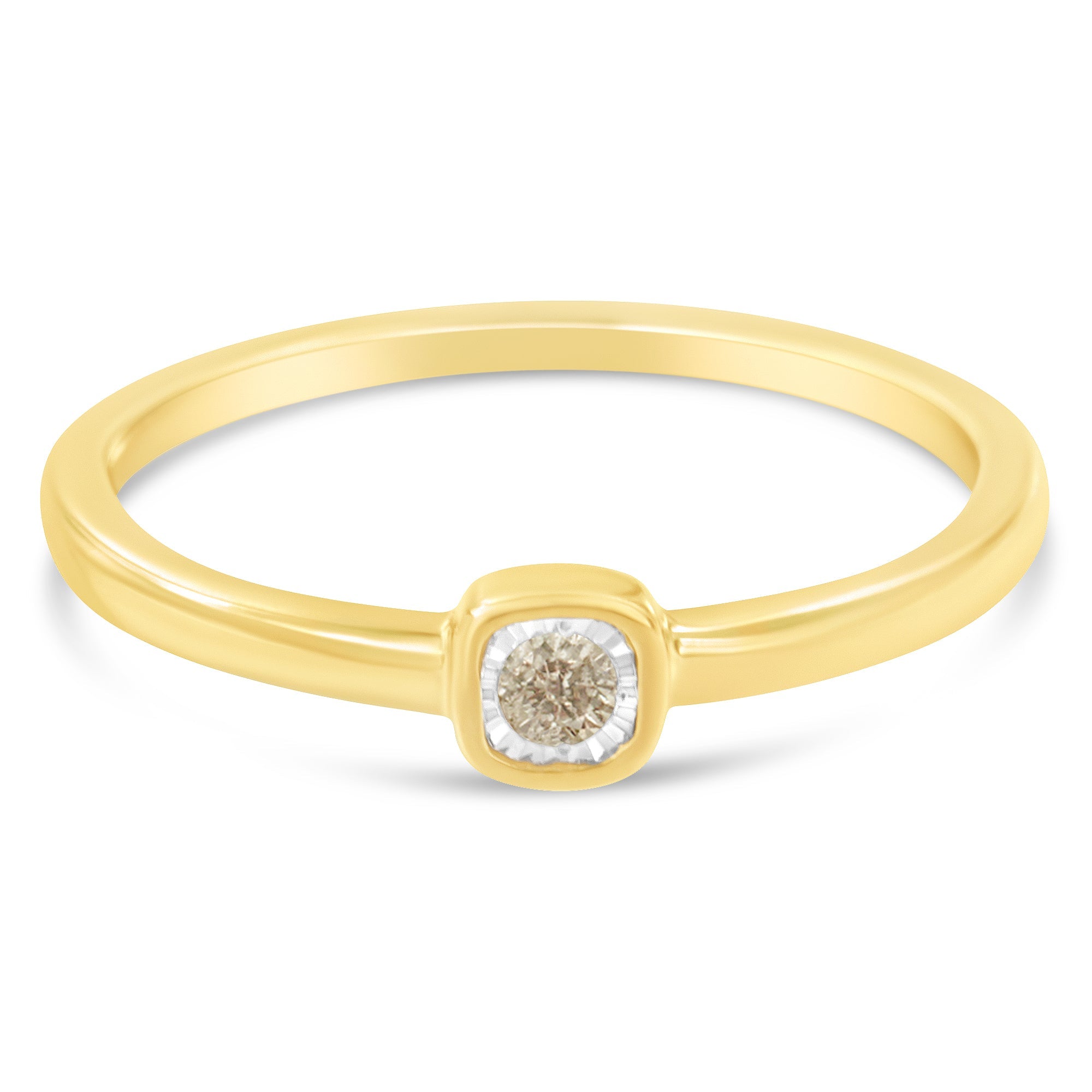 14K Yellow Gold Plated .925 Sterling Silver 1/20 Carat Diamond Square Cushion-Shaped Miracle Set Petite Fashion Promise Ring (J-K Color, I1-I2 Clarity) - Size 6