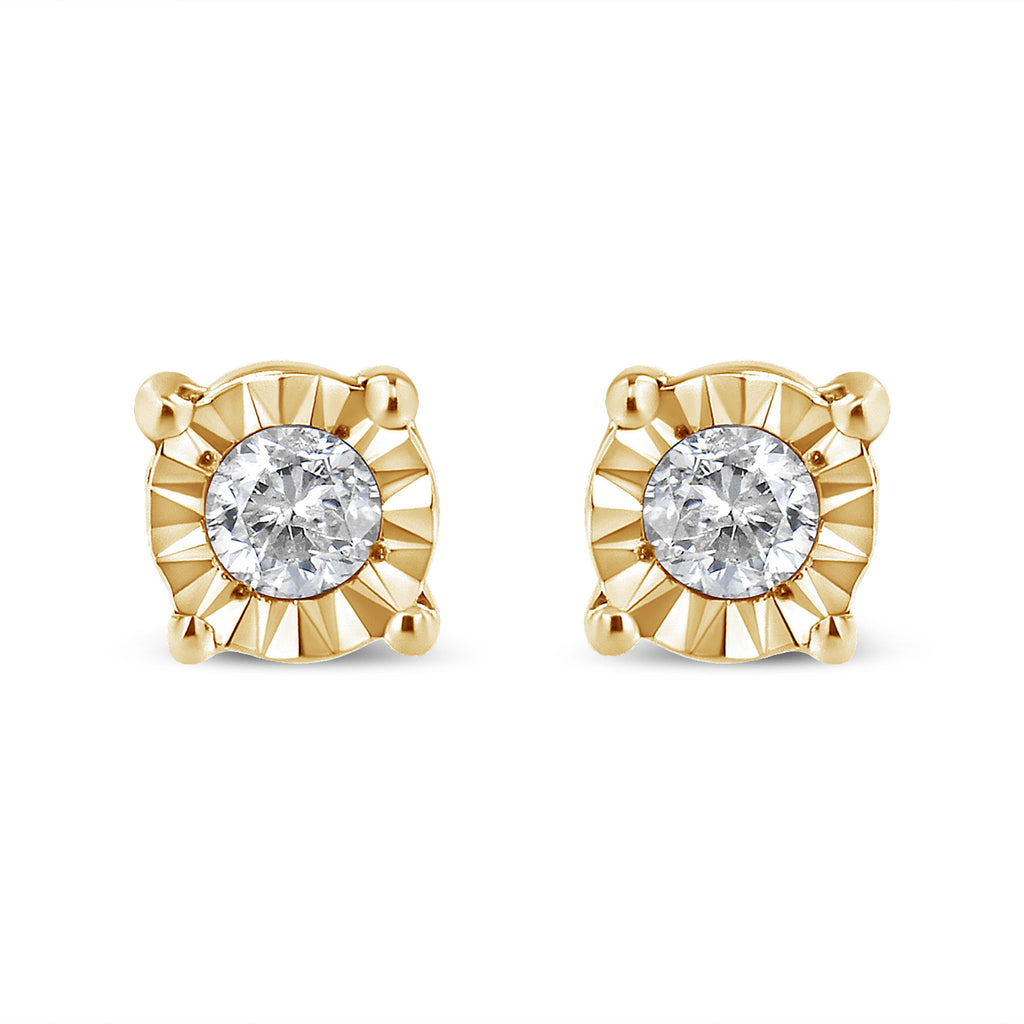 10K Yellow Gold Plated .925 Sterling Silver 1/10 Cttw Round Brilliant-Cut Diamond Miracle-Set Stud Earrings (J-K Color, I3 Clarity)