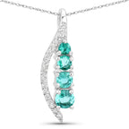 0.34 Carat Genuine Zambian Emerald and White Diamond 14K White Gold Pendant