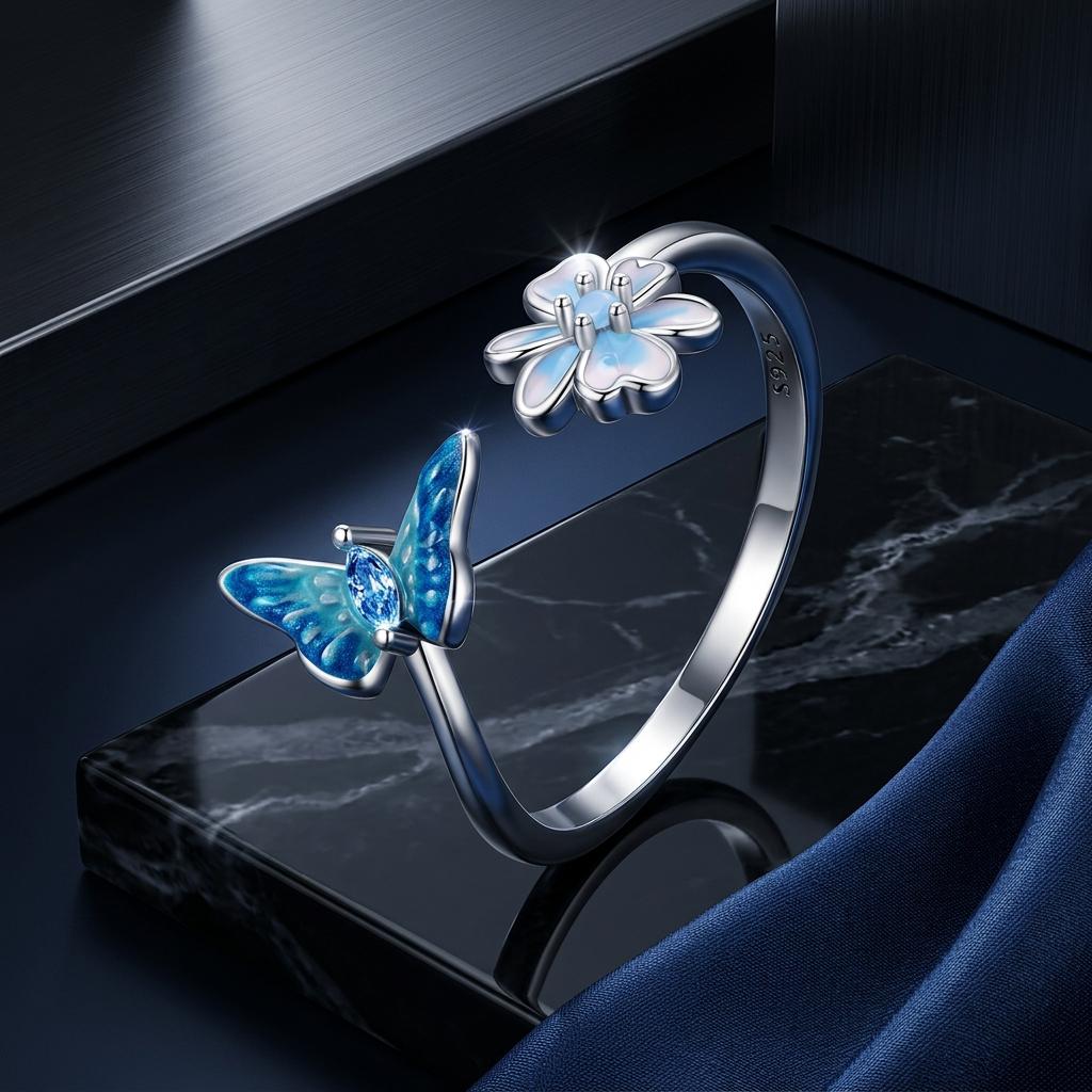 925 Sterling Silver Opal Nanometer Stone Platinum Plated Ring